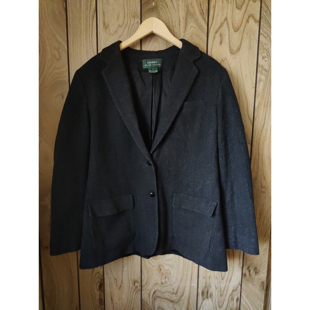 Lauren Ralph Lauren Charcoal Wool Cashmere Blend 2 Button Blazer Jacket Size 16